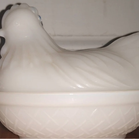 Hazel Atlas Other - Vtg Small Milk White Glass Hen In Basket Nest Candy Dish 4 3/8 Inch Hazel Atlas